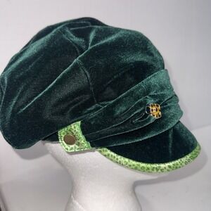 Y2K 90s Style Vintage Velour Newsboy Cap Cloche Baker Boy Green Gatsby Hat